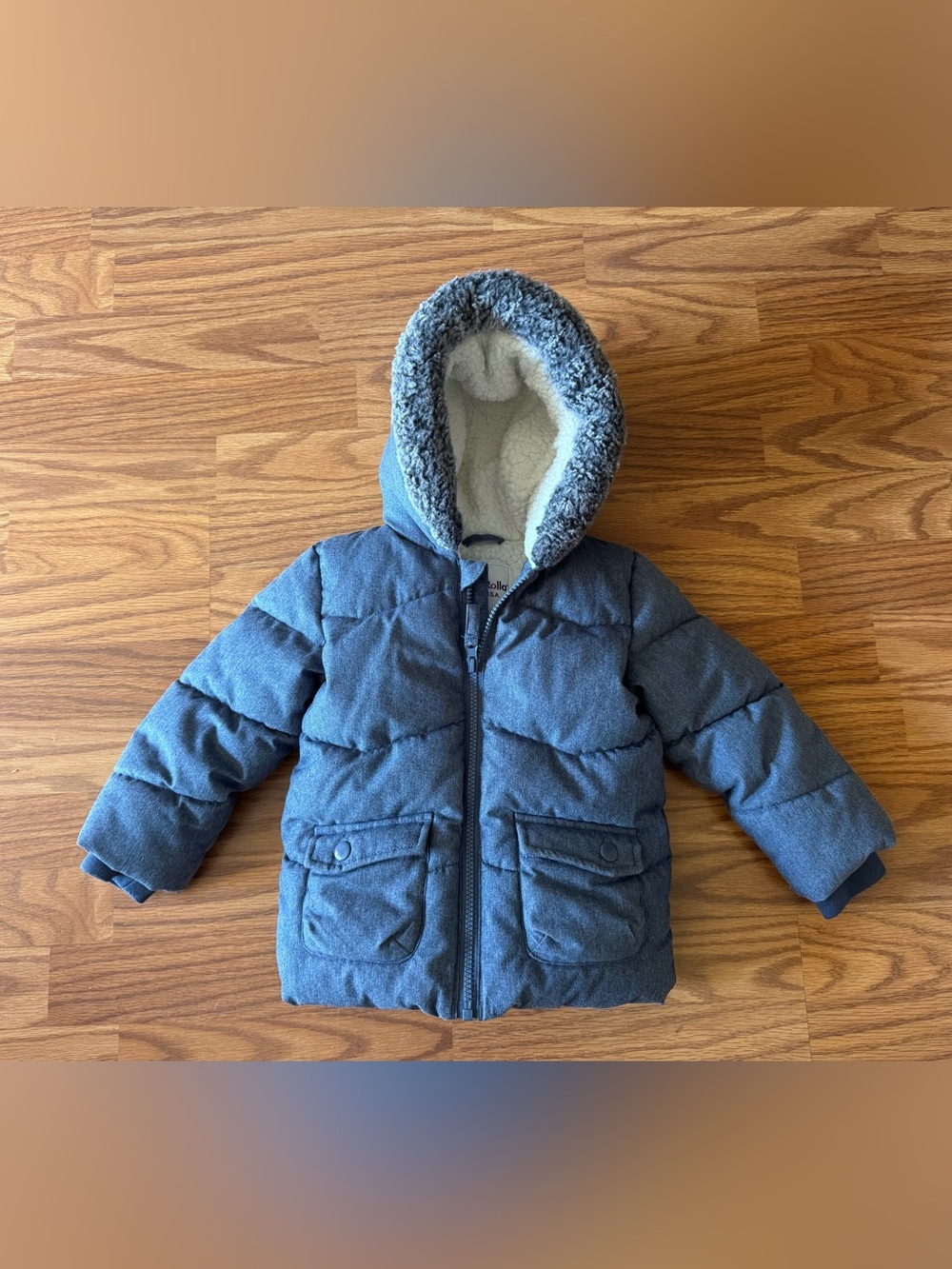 Children's ROKKA & ROLLA Hooded Coat with Faux-Sherpa Lined Hood - Blue